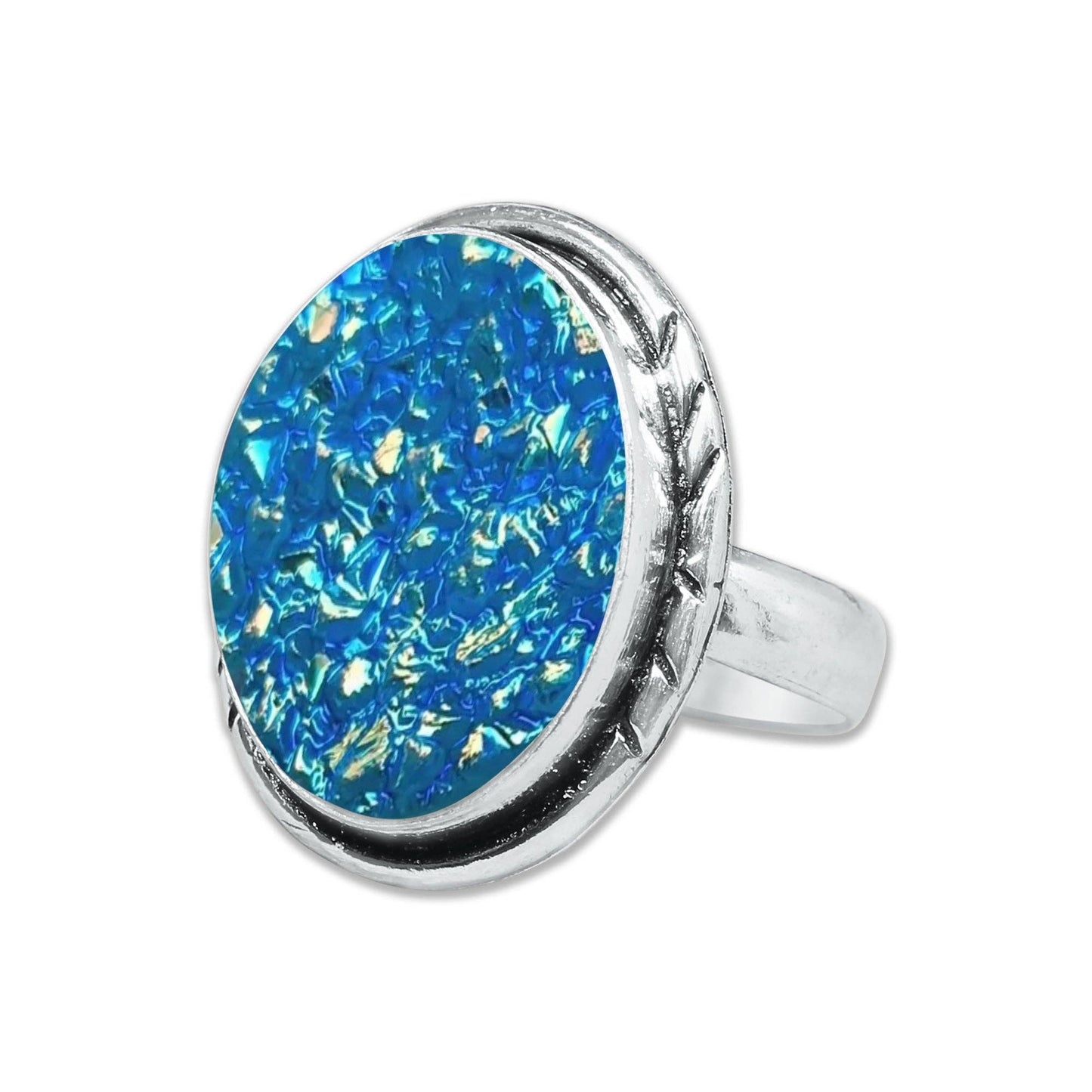 Titanium Druzy Rings – Handmade & Silver-Plated ☆ Sizes 6-10