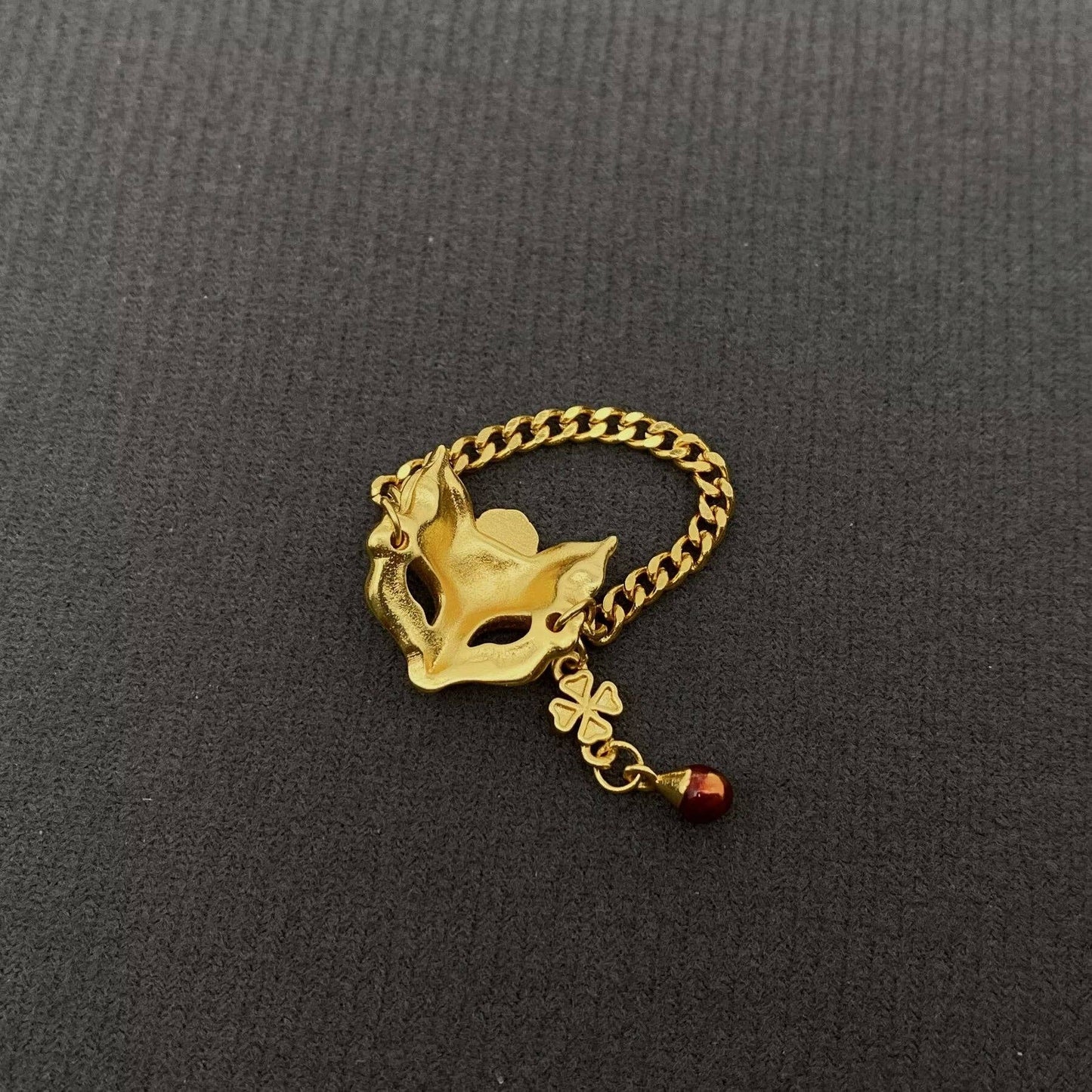 Brass Fox Mask 18K Gold Plated Chain Ring