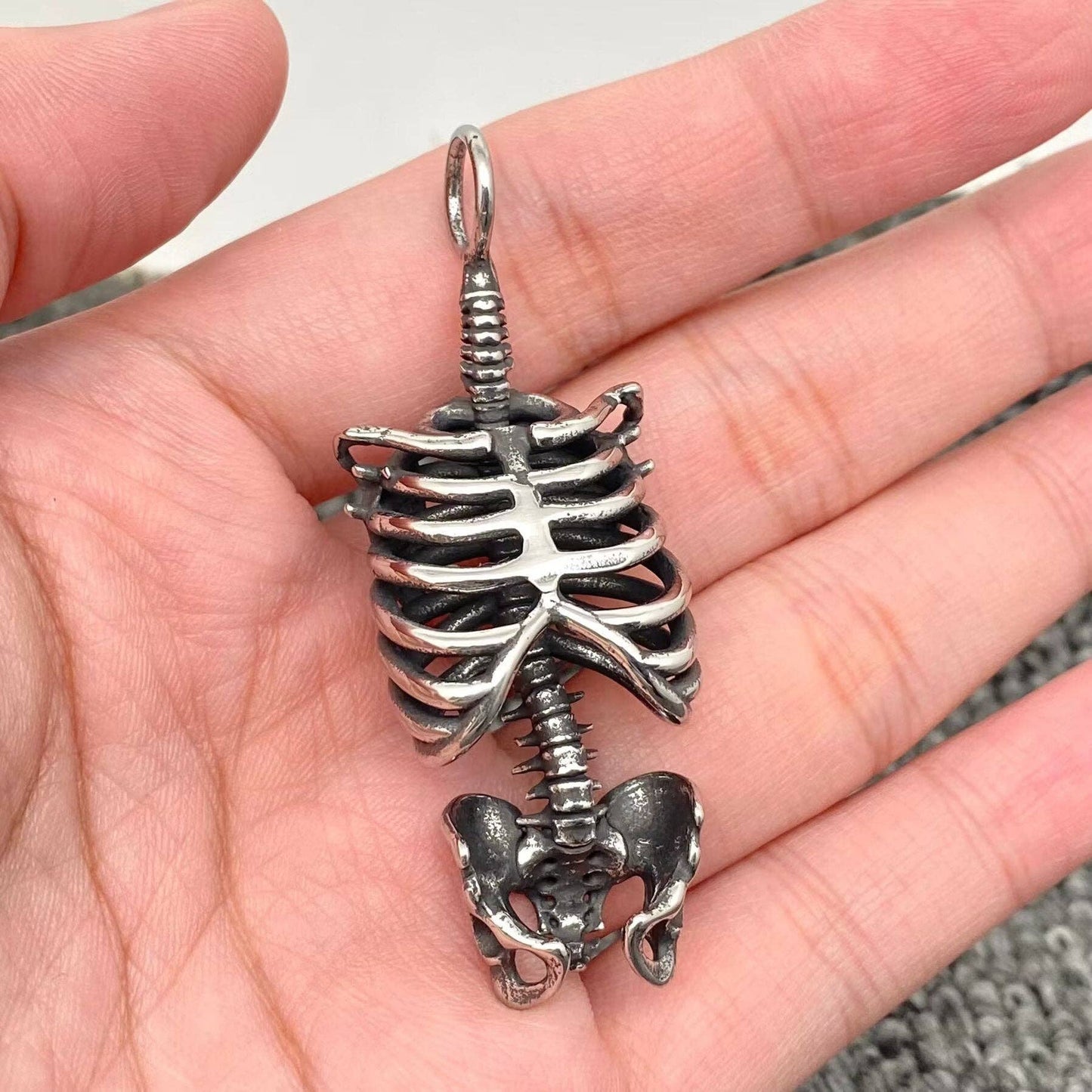 Gothic Ribcage Skeleton Charm with Chain