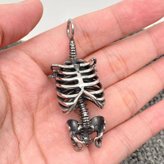 Gothic Ribcage Skeleton Charm with Chain