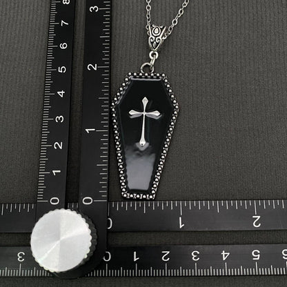 Gothic Enamel Coffin Charm Necklace