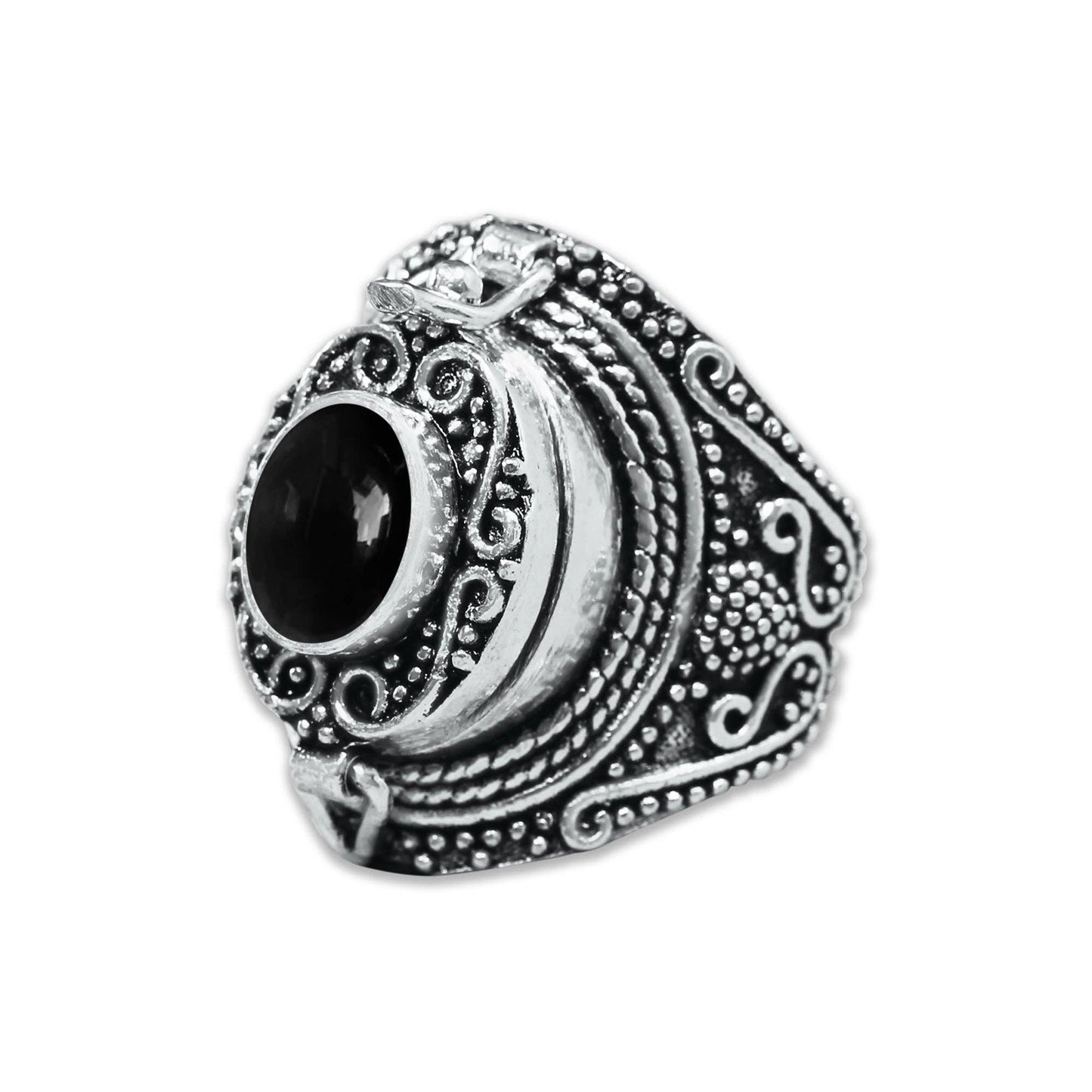 Handmade Silver-Plated Poison Rings with Semiprecious Gemstones