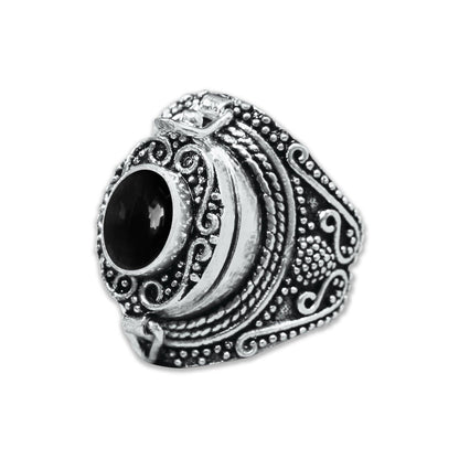 Handmade Silver-Plated Poison Rings with Semiprecious Gemstones