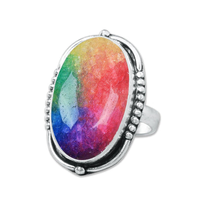 Rainbow Quartz Rings 🌈 Handmade & Silver-Plated, Colored Semiprecious Gemstone (US Sizes 6–10)