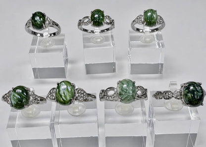 Natural Seraphinite Stainless Steel Ring