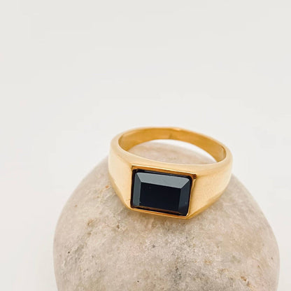 Masculine Style Smooth Black Jasper Signet Ring