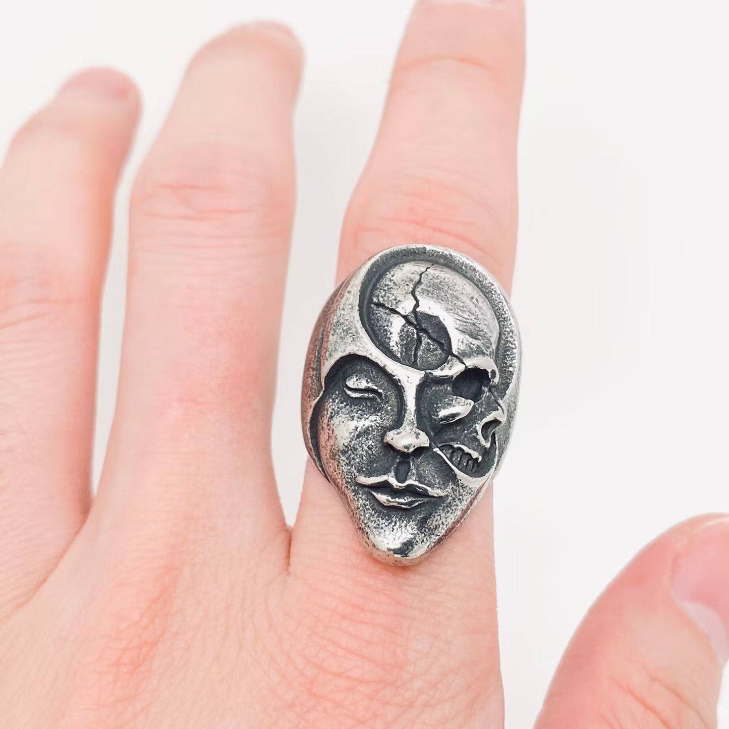 Double Face Gothic Stainless Steel Skull Ring