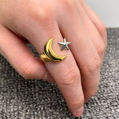 Two-Tone ⭐️ Star & Moon Ring🌙 18K Gold Plate Adjustable Ring