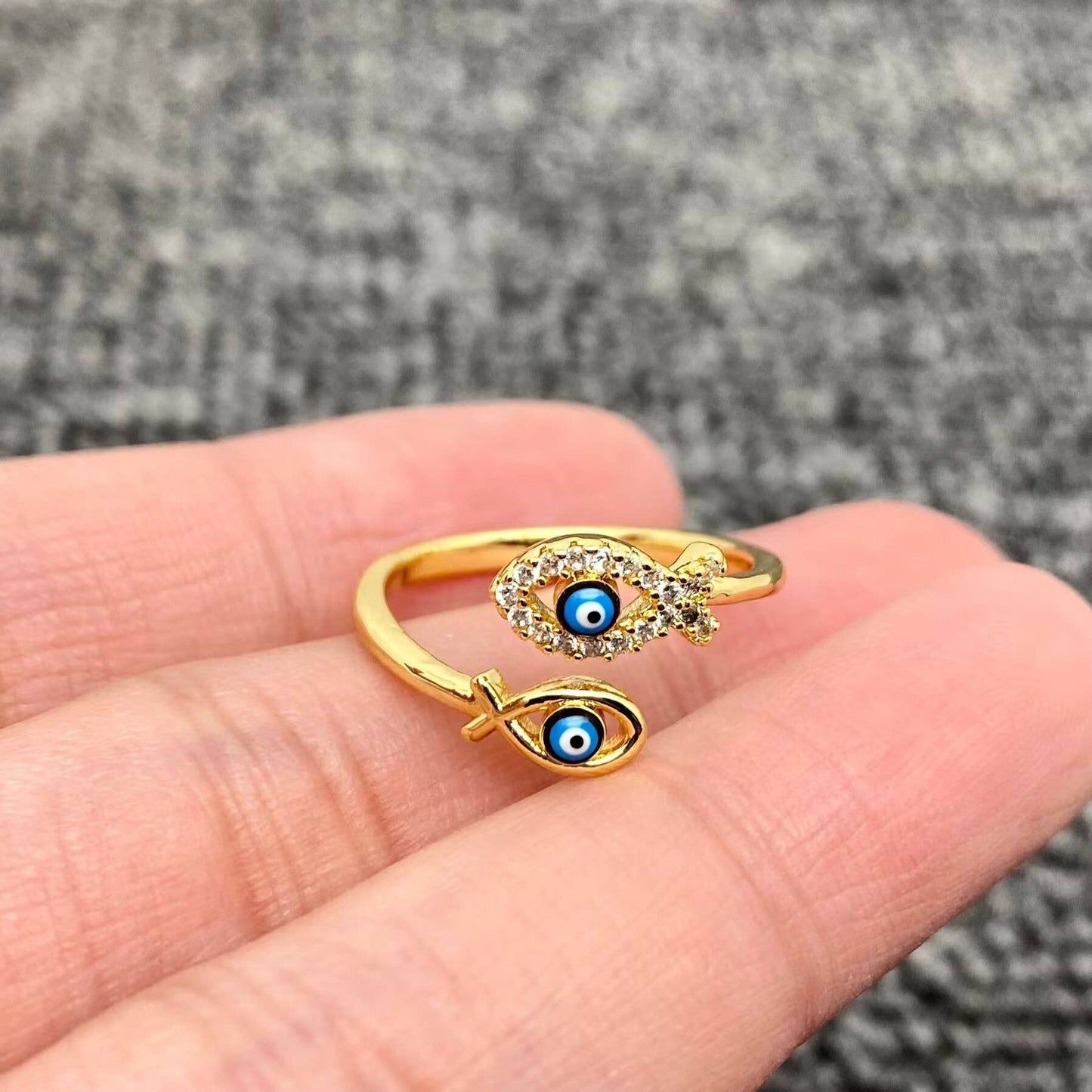 Enamel Rhinestone Turkish Evil Eye Golden Adjustable Rings