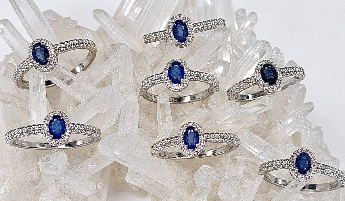 Natural Sapphire White Bronze & Rhodium 