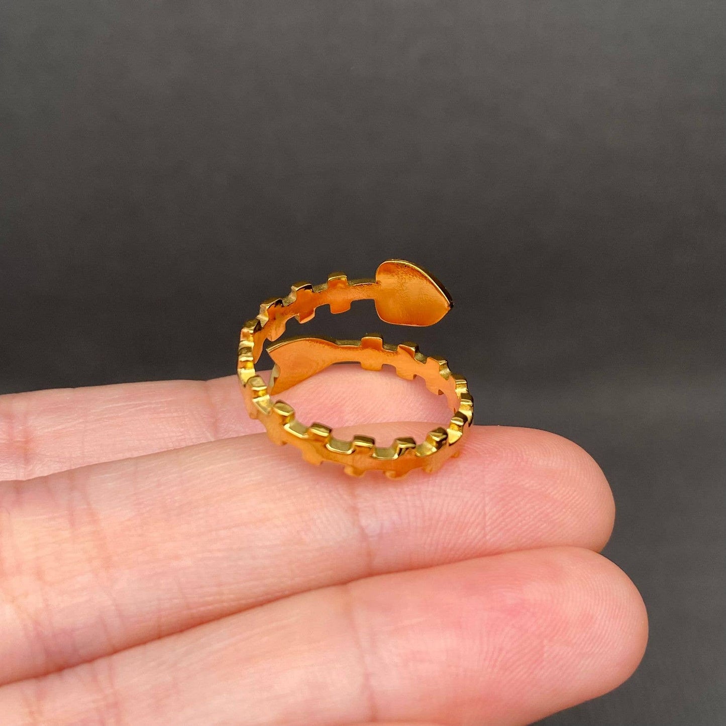 Fishbone 18K Gold Plated Stainless Steel Ring - Adjustable