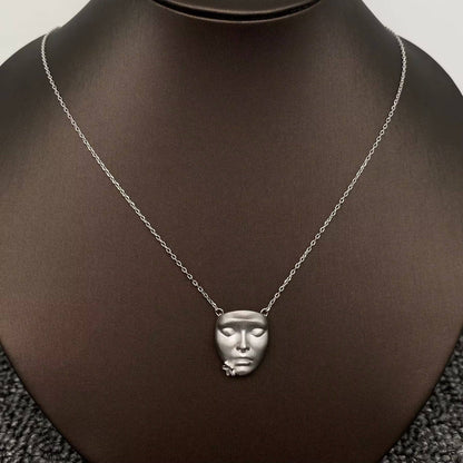 Tears Turn Into Flower Silver Tone Face Charm Necklace