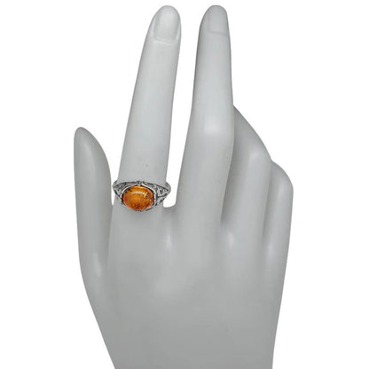 Cognac Amber Sterling Silver Ring