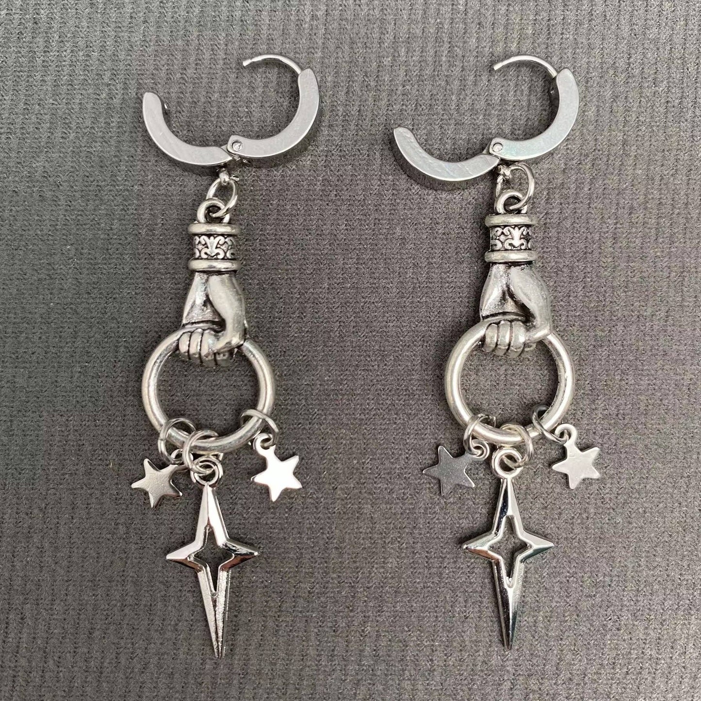 Gothic Hand Catch Star Huggie Hoop Earrings