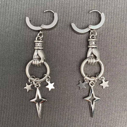 Gothic Hand Catch Star Huggie Hoop Earrings