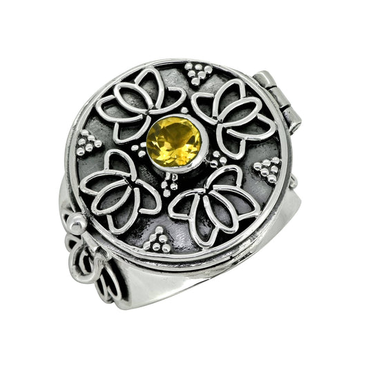 925 Sterling Silver Citrine Flower Style Statement Ring