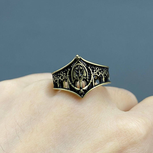 Vintage Gothic Style Castle Bronze Ring