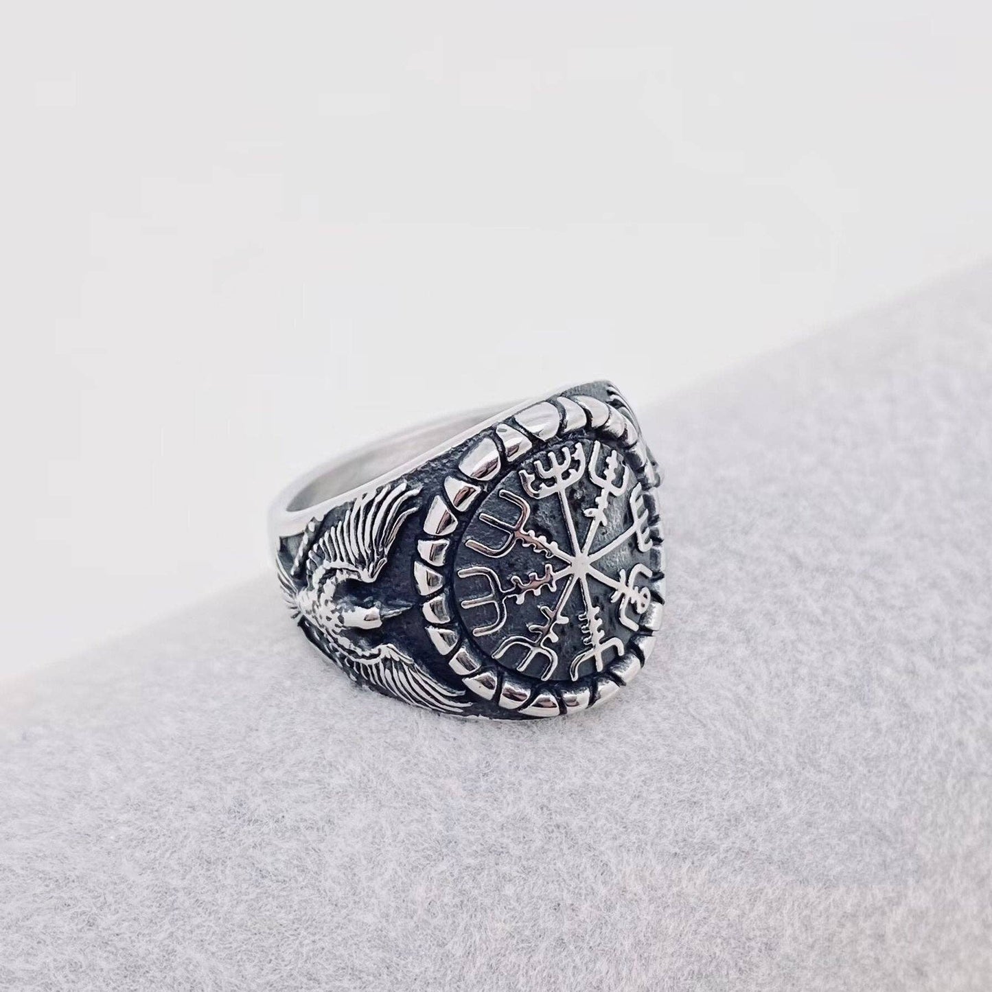 Stainless Steel Viking Rune Compass Ring