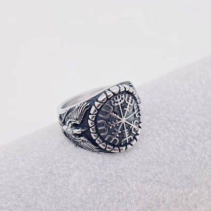 Stainless Steel Viking Rune Compass Ring