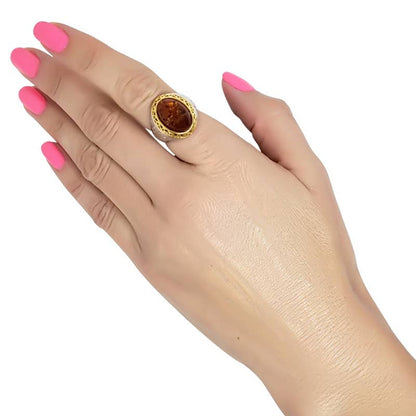 Vintage Style Natural Amber Silver Ring