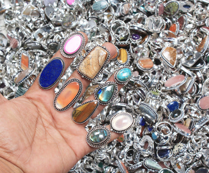 Assorted Semiprecious Stone Rings ☆ Silver Plated, Mixed Sizes, Assorted Designs