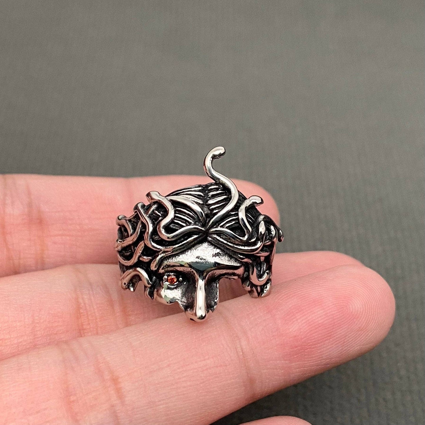 Stainless Steel Medusa Half Face Ring