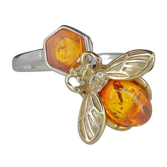 Spinner Adjustable Amber Bee Ring