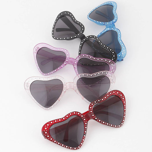 Rhinestone Embedded Heart Sunglasses