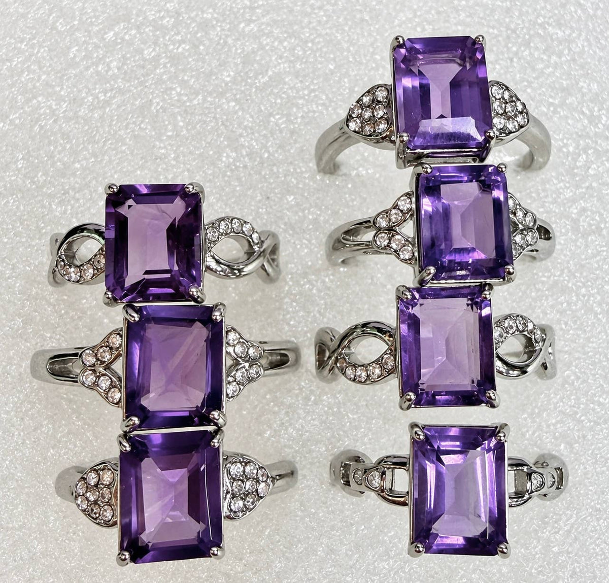Natural Amethyst Emerald Cut Stainless Steel Ring 7x9mm