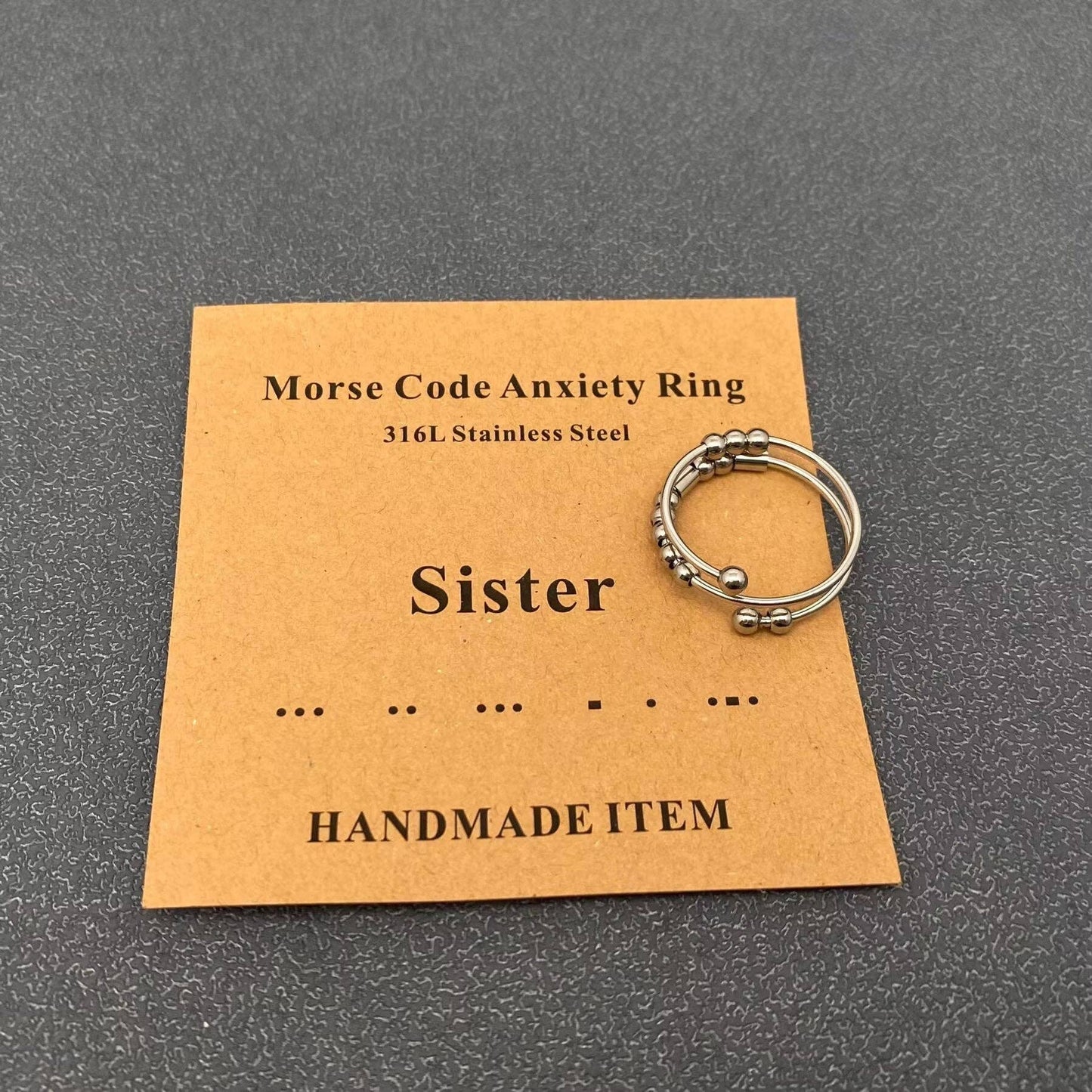 Morse Code "Never Give Up"  Stainless Steel Adjustable Ring