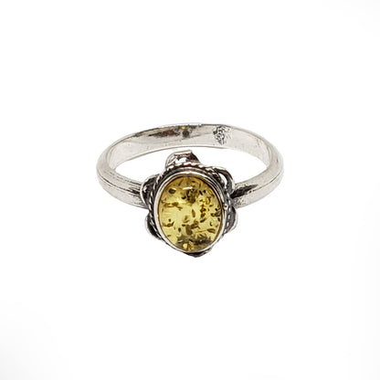 Citrine Amber Sterling Silver Flower Ring