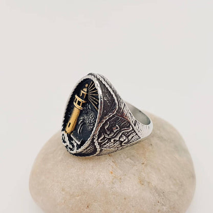 Men's Stainless Steel Ring Lighthouse Pattern