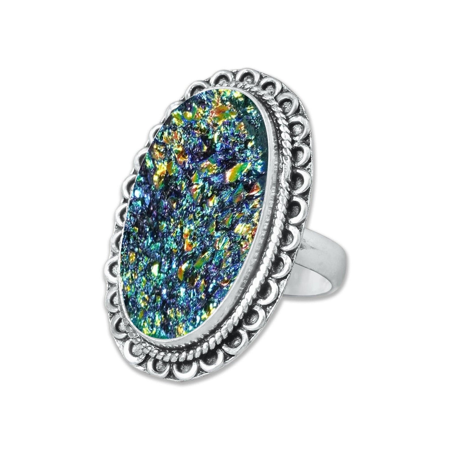 Titanium Druzy Rings – Handmade & Silver-Plated ☆ Sizes 6-10