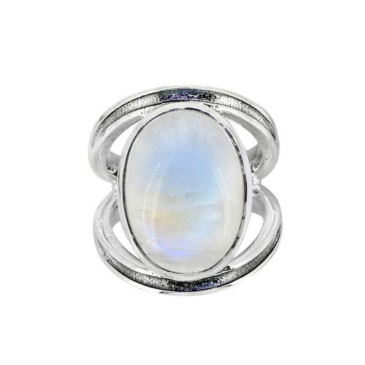 925 Silver Rainbow Moonstone Lunaria Arc Statement Ring