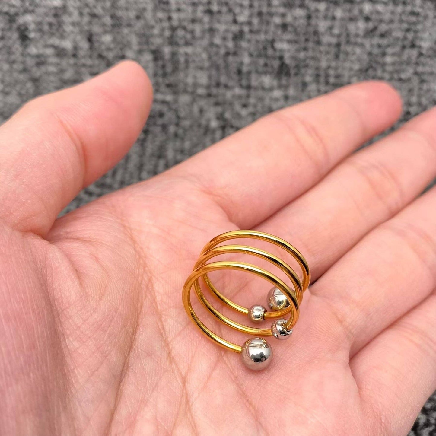 Two Tone Steel Ball 18K Gold Plated Stainless Steel Ring