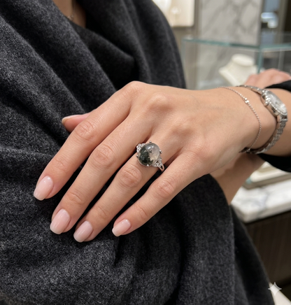 Natural Moss Agate Stainless Steel Rings - Herkimer Diamond Details
