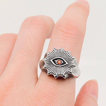 Stainless Steel Red Rhinestone Devil's Eye Ring