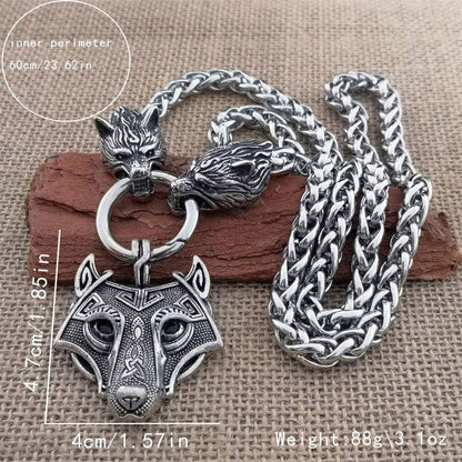 Viking Thor's Hammer Wolf Head Pendant Necklace