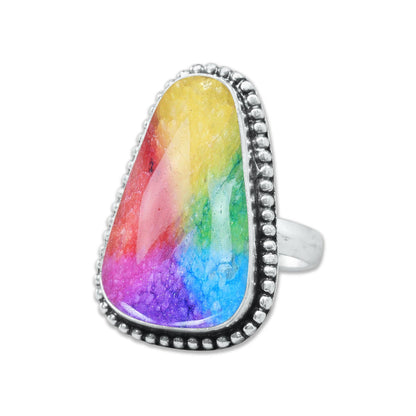Rainbow Quartz Rings 🌈 Handmade & Silver-Plated, Colored Semiprecious Gemstone (US Sizes 6–10)