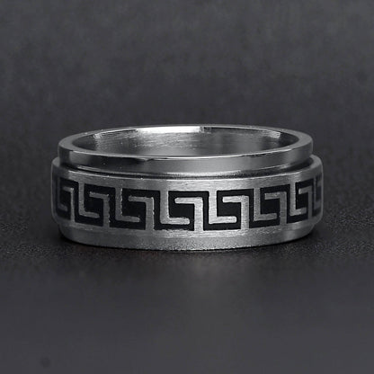 Black Greek Key Spinner ☆ Stainless Steel Ring