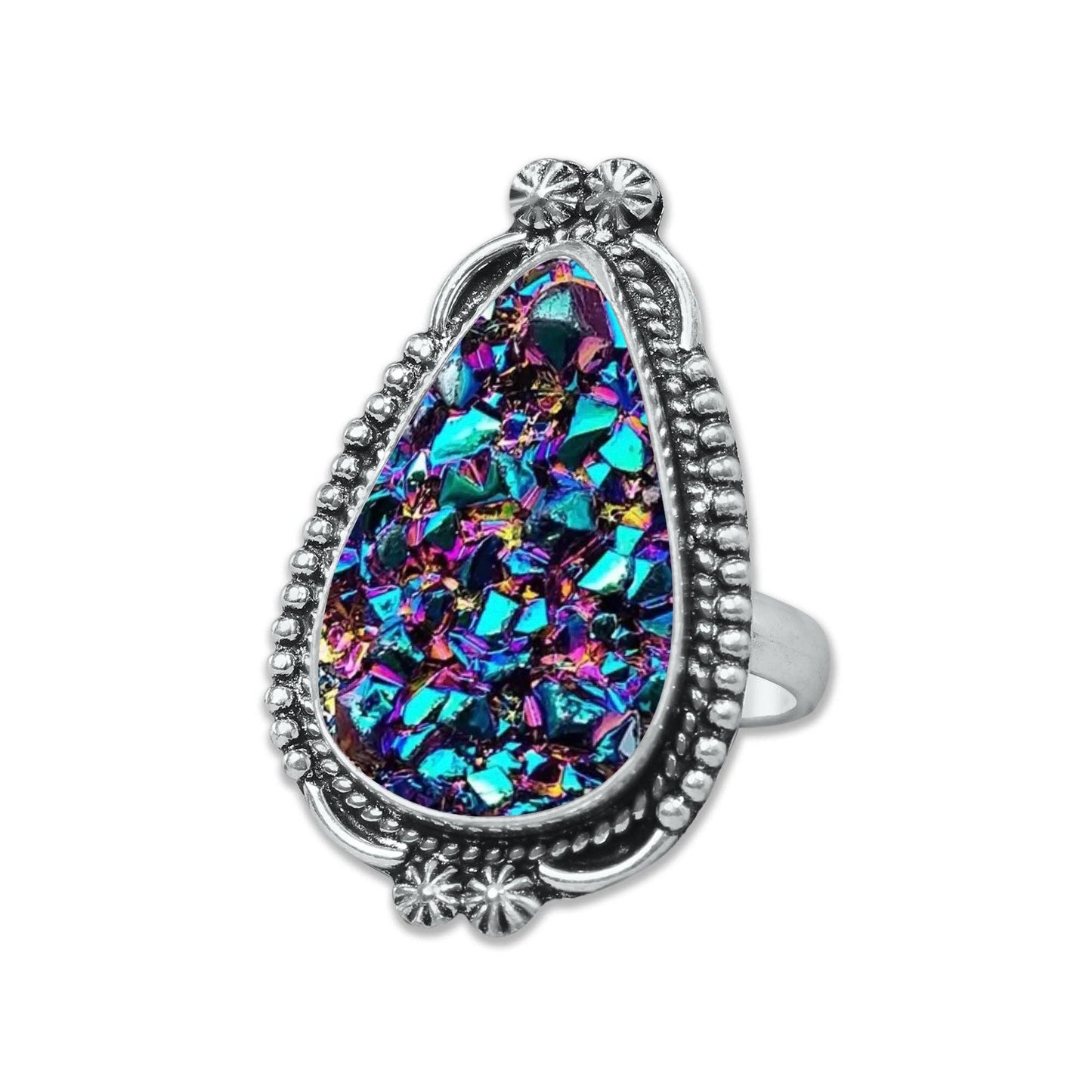 Titanium Druzy Rings – Handmade & Silver-Plated ☆ Sizes 6-10