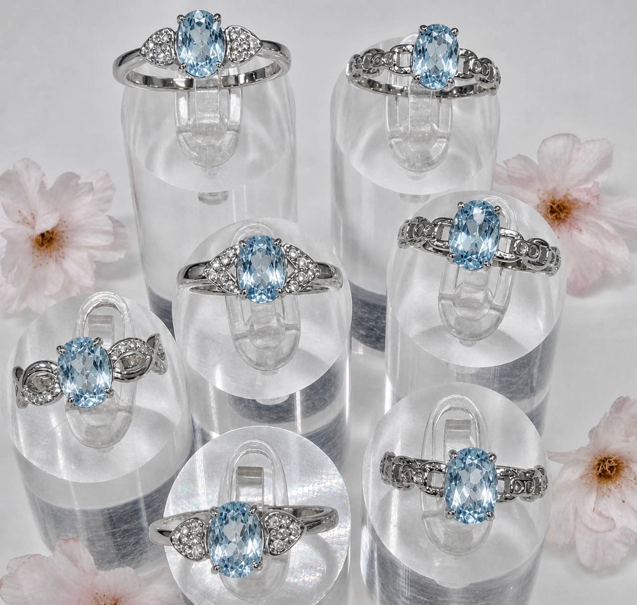 Faceted London Blue Topaz Stainless Steel Rings