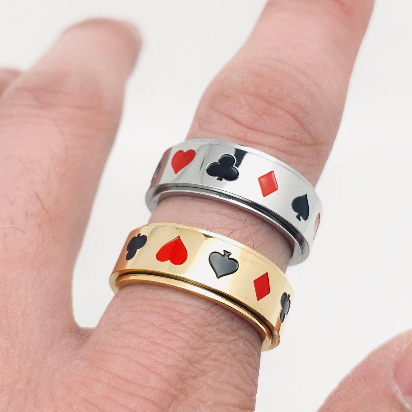 Poker Pattern ♤♡◇♧ Stainless Steel Rotatable Fidget Ring
