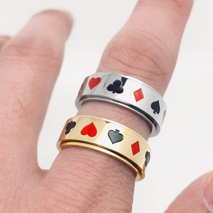 Poker Pattern ♤♡◇♧ Stainless Steel Rotatable Fidget Ring