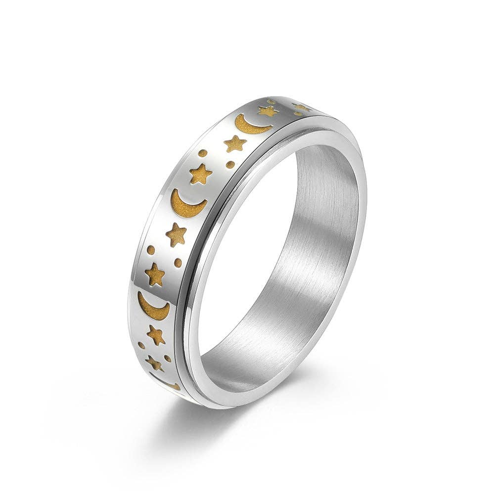 Luminous Sky Stainless Steel Star Moon Fidget Ring