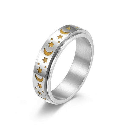 Luminous Sky Stainless Steel Star Moon Fidget Ring