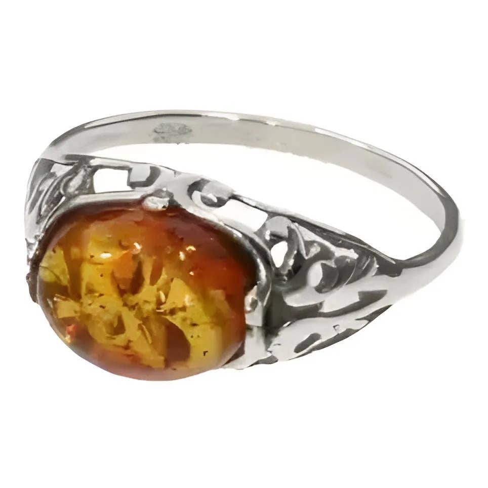 Cognac Amber Sterling Silver Ring