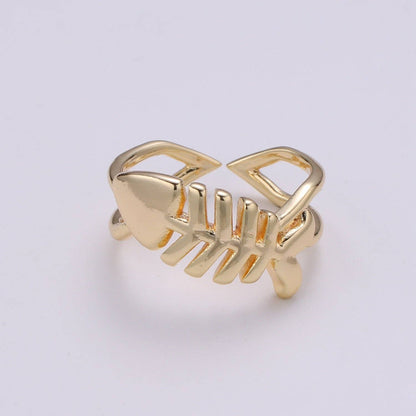 18K Gold Filled Fish Bone Adjustable Ring