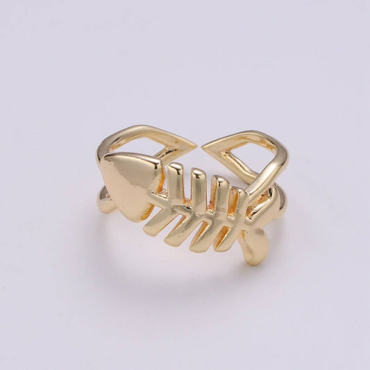 18k Gold Fishbone Ring ☆ Adjustable