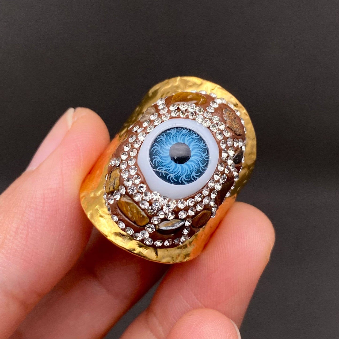 Evil Eye Swarovski Crystal & Inlaid 18K Gold Plated Stainless Steel Ring